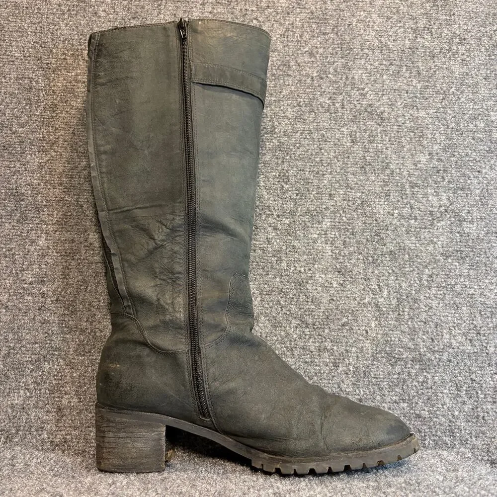 Corso Como Black Leather Tall Knee High Riding Boots Block Heel Women Size 11